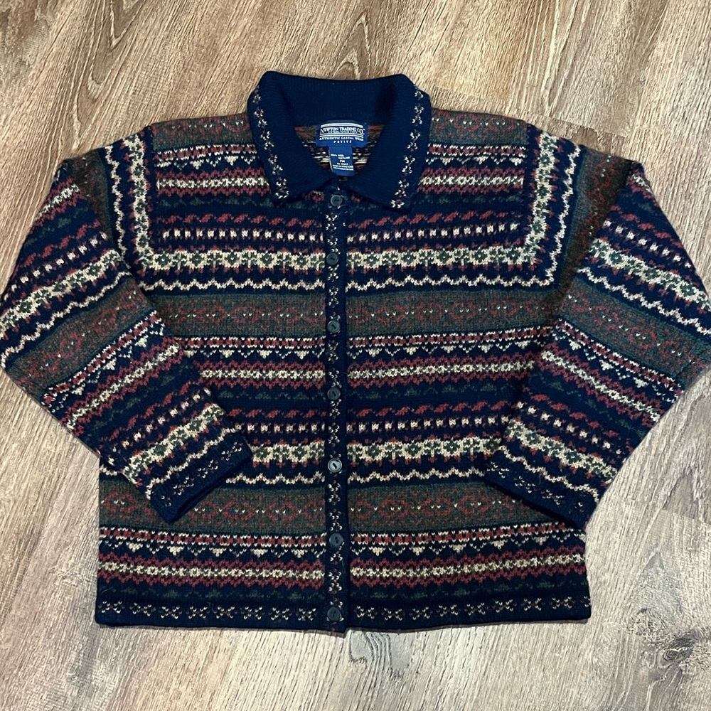 Vintage Newton Trading Co Petite Medium Fair Isle sweater cardigan